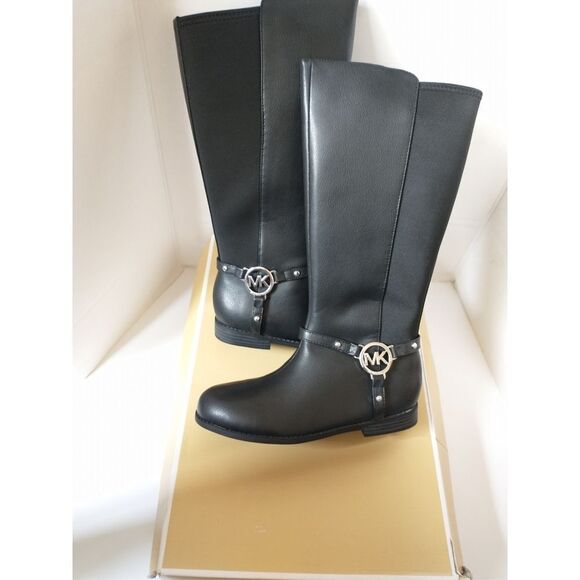 New! MICHAEL KORS MK Logo Toddler Emma Riding Boots Tall Boots Black Knee High - Picture 7 of 12